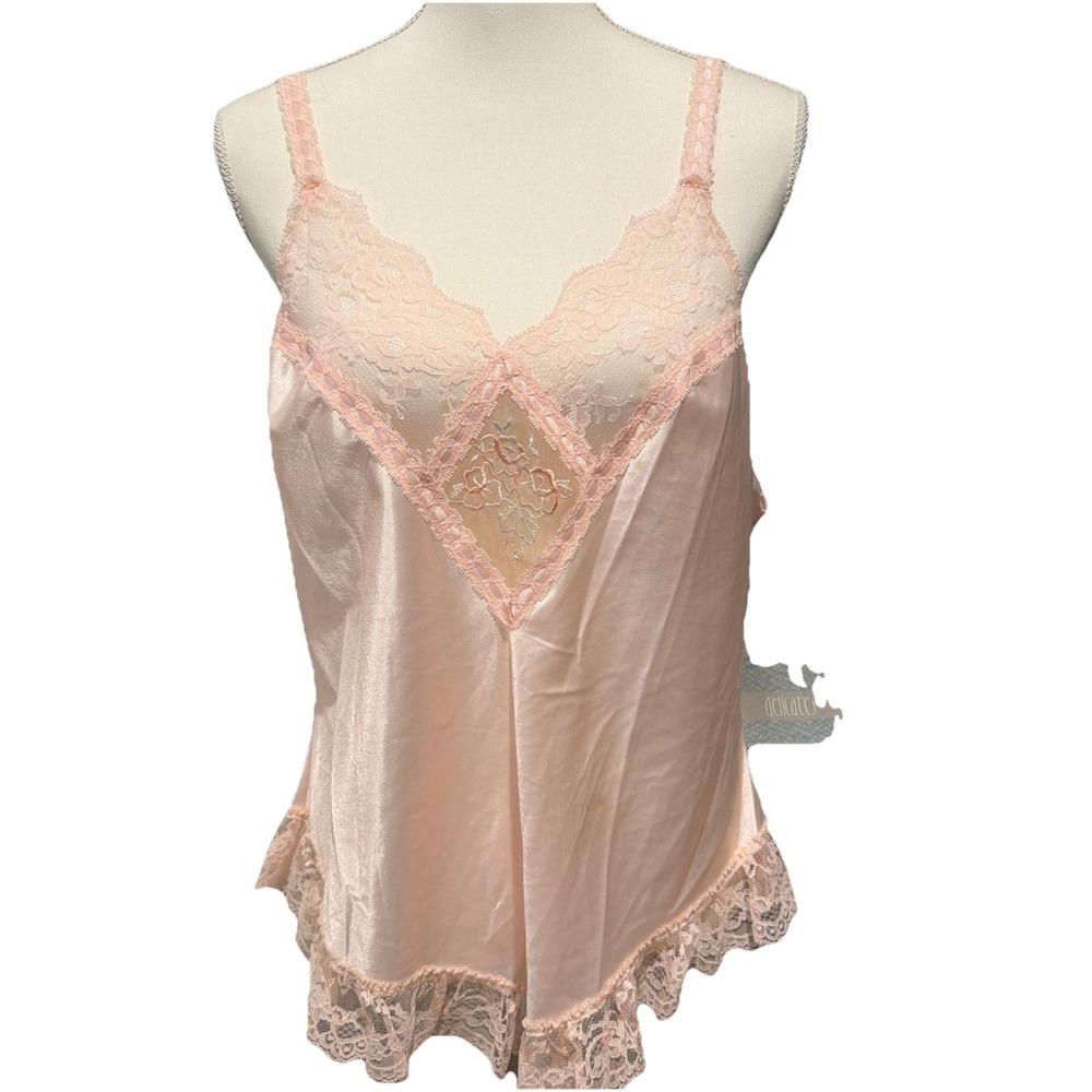 Vtg 80s NWT Delicates Pink‎ Lace Trim 2-piece Babydoll Lingerie Set Size L READ